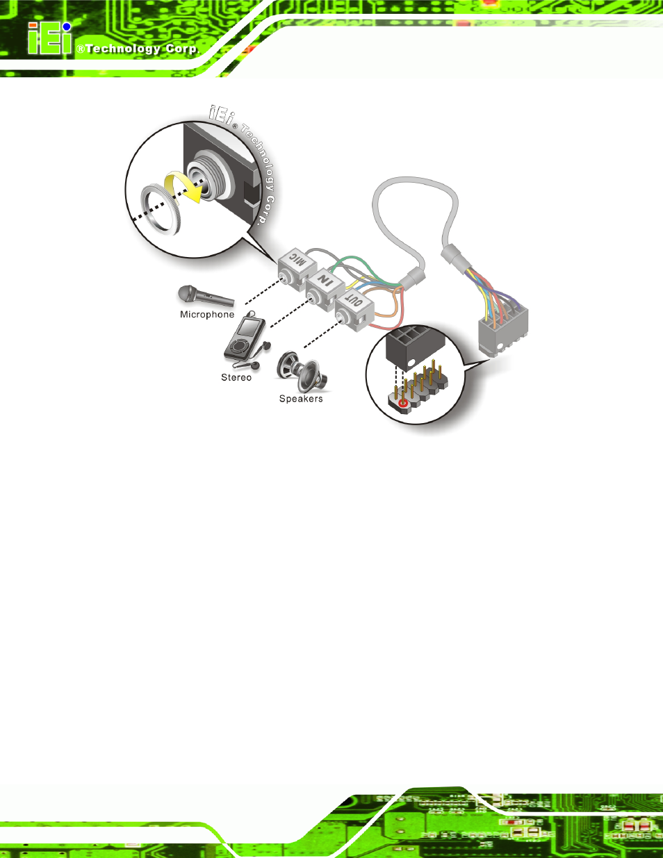 2 dual rs-232 cable with slot bracket, Figure 4-10: audio kit cable connection, Figure 4-10 | IEI Integration KINO-945GSE2 User Manual | Page 74 / 150