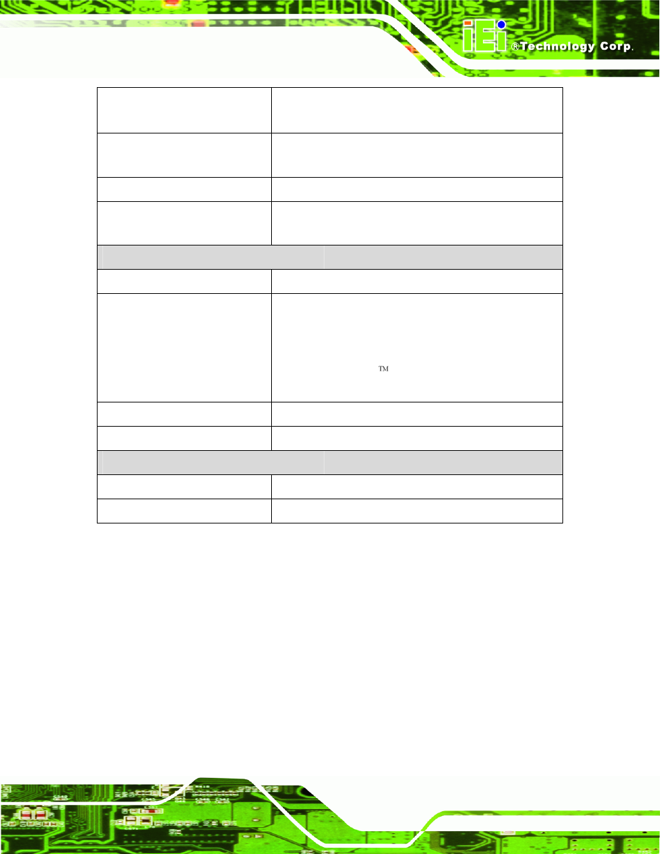 Table 1-1: technical specifications | IEI Integration KINO-G410 v1.03 User Manual | Page 19 / 148