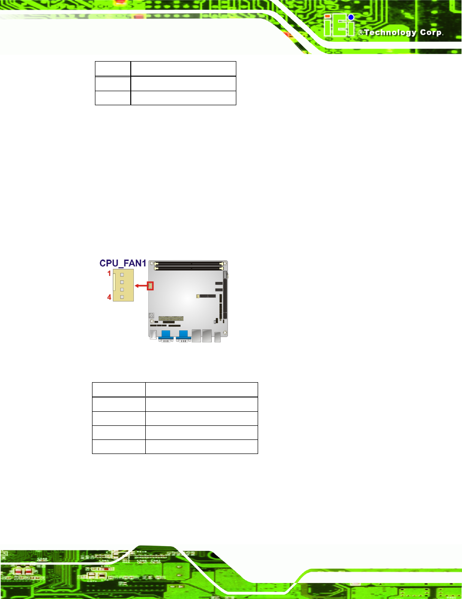 2 cpu fan connector, Figure 3-3: cpu fan connector location, Table 3-3: battery connector pinouts | Table 3-4: cpu fan connector pinouts | IEI Integration KINO-G410 v1.03 User Manual | Page 29 / 148