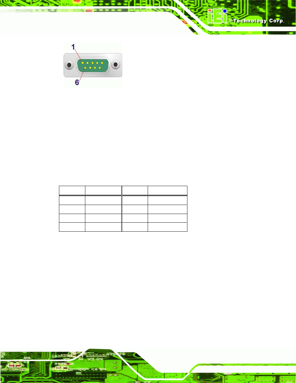 5 usb connector, 6 vga connector, Figure 3-21: serial port pinouts | Table 3-20: usb port pinouts, Figure 3-21 | IEI Integration KINO-G410 v1.03 User Manual | Page 45 / 148