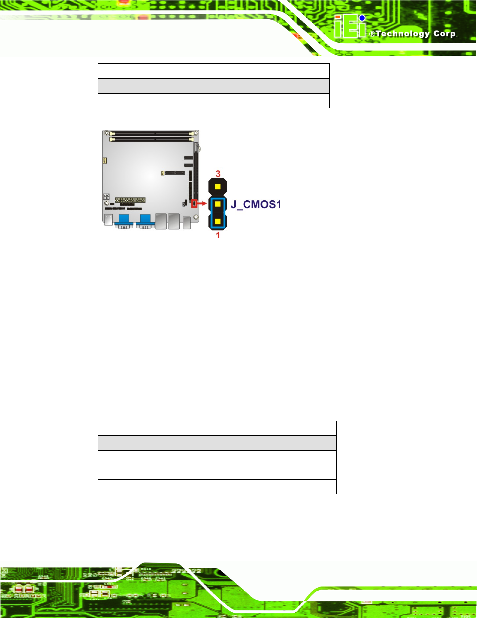 2 com 6 function select jumper, Figure 4-8: clear bios jumper location, Table 4-2: clear bios jumper settings | Table 4-3: com 6 function select jumper settings | IEI Integration KINO-G410 v1.03 User Manual | Page 57 / 148