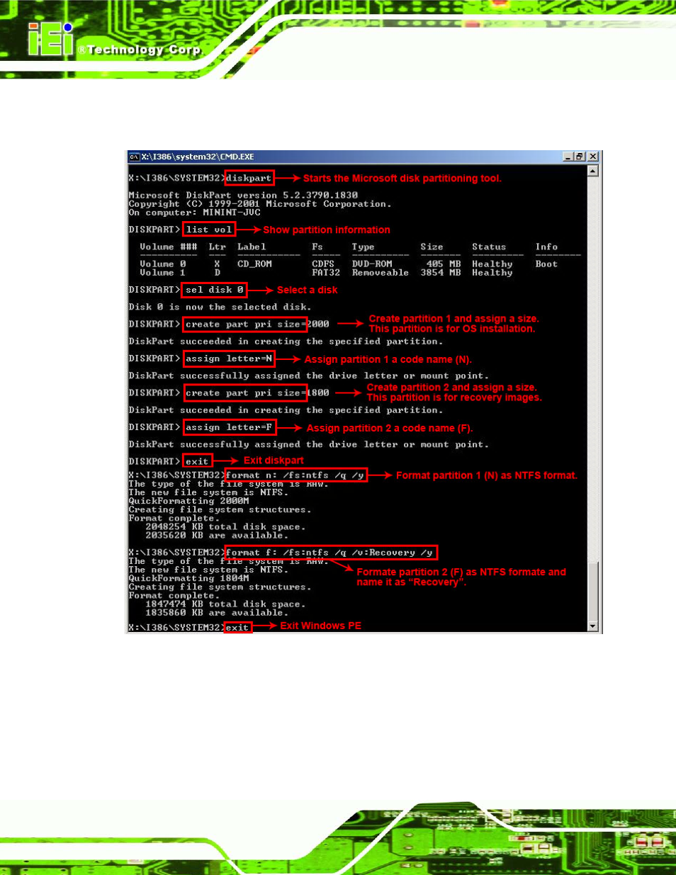 Figure c-5: partition creation commands | IEI Integration KINO-G410 v2.00 User Manual | Page 122 / 151