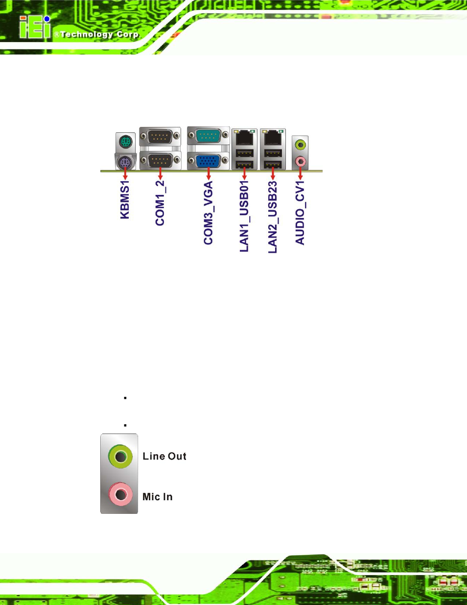 3 external peripheral interface connector panel, 1 audio connector, Xternal | Eripheral, Nterface, Onnector, Anel, Figure 3-19: audio connector | IEI Integration KINO-G410 v2.00 User Manual | Page 42 / 151