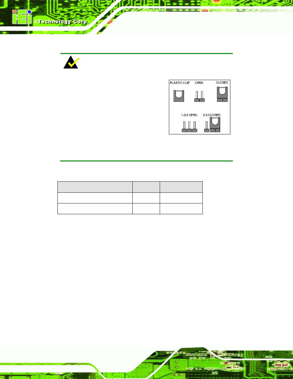 4 jumper settings, 1 clear cmos jumper, Umper | Ettings, Table 4-1: jumpers | IEI Integration KINO-G410 v2.00 User Manual | Page 56 / 151