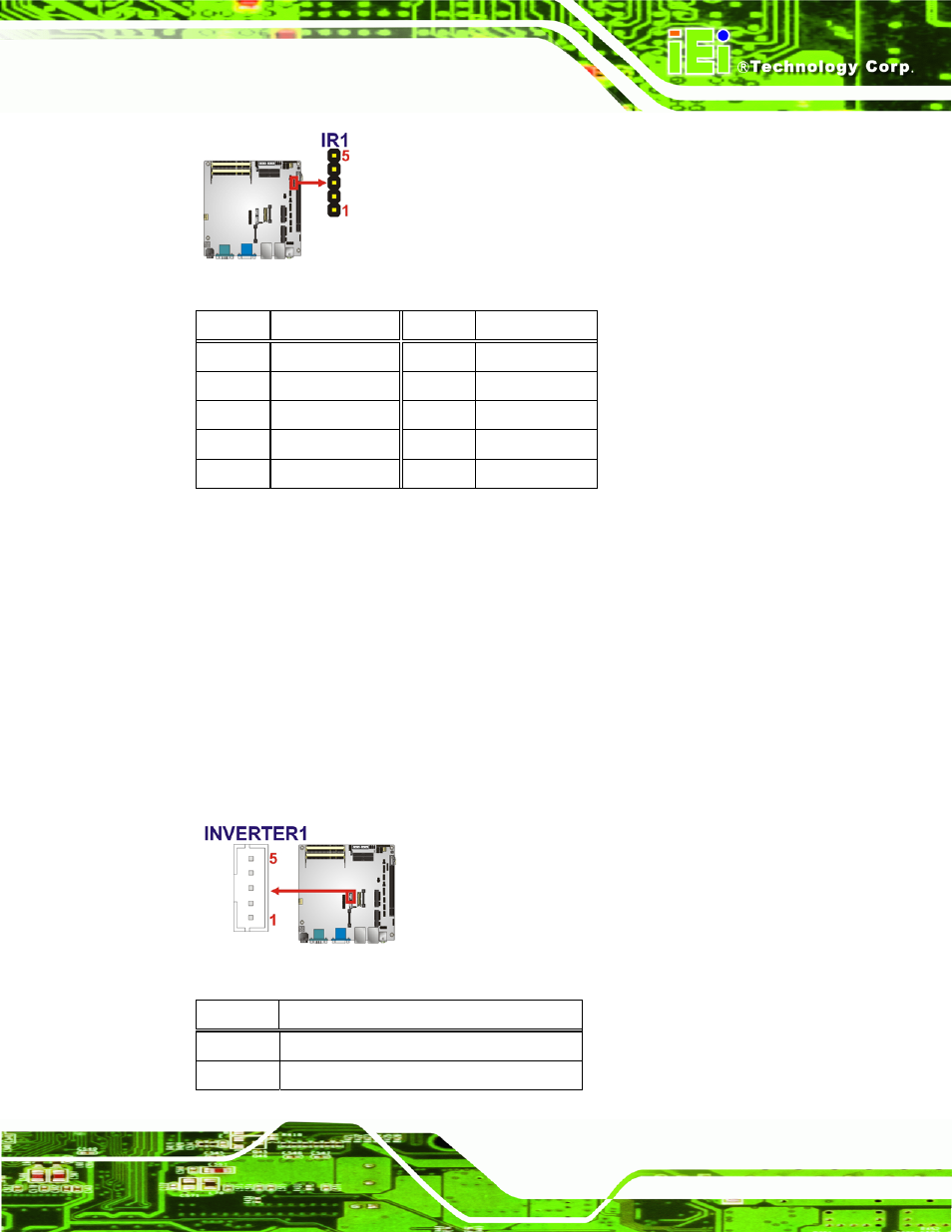 8 inverter connector, Figure 3-8: infrared connector locations, Figure 3-9: inverter connector location | Table 3-9: infrared connector pinouts | IEI Integration KINO-HM551 User Manual | Page 35 / 151
