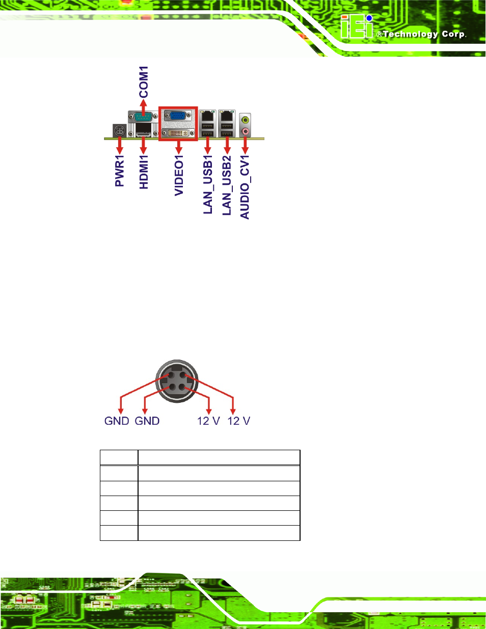 1 adapter connector, Figure 3-23: 4-pin power mini-din connection, Table 3-23: adapter connector pinouts | IEI Integration KINO-HM551 User Manual | Page 47 / 151