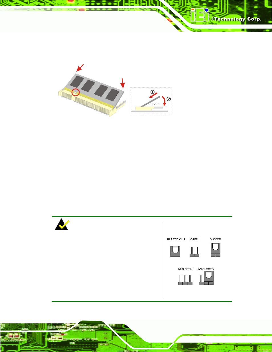 3 so-dimm installation, 5 jumper settings, Umper | Ettings, Figure 4-4: so-dimm installation, Figure 4-5: jumper locations | IEI Integration KINO-HM551 User Manual | Page 61 / 151
