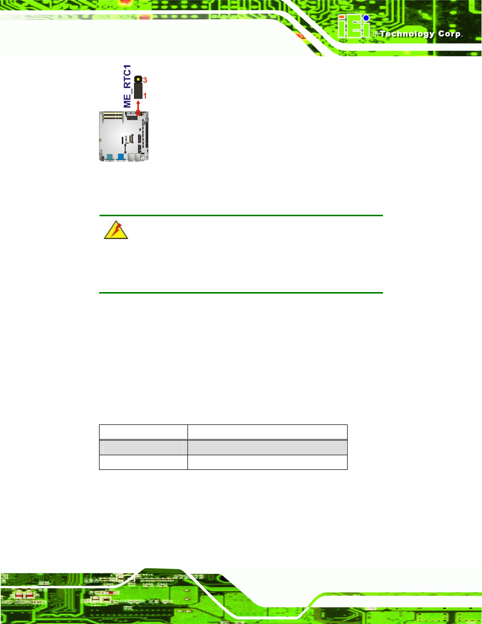 4 lvds voltage selection, Figure 4-8: me rtc register jumper location, Table 4-5: lvds voltage selection jumper settings | Figure 4-8 | IEI Integration KINO-HM551 User Manual | Page 65 / 151