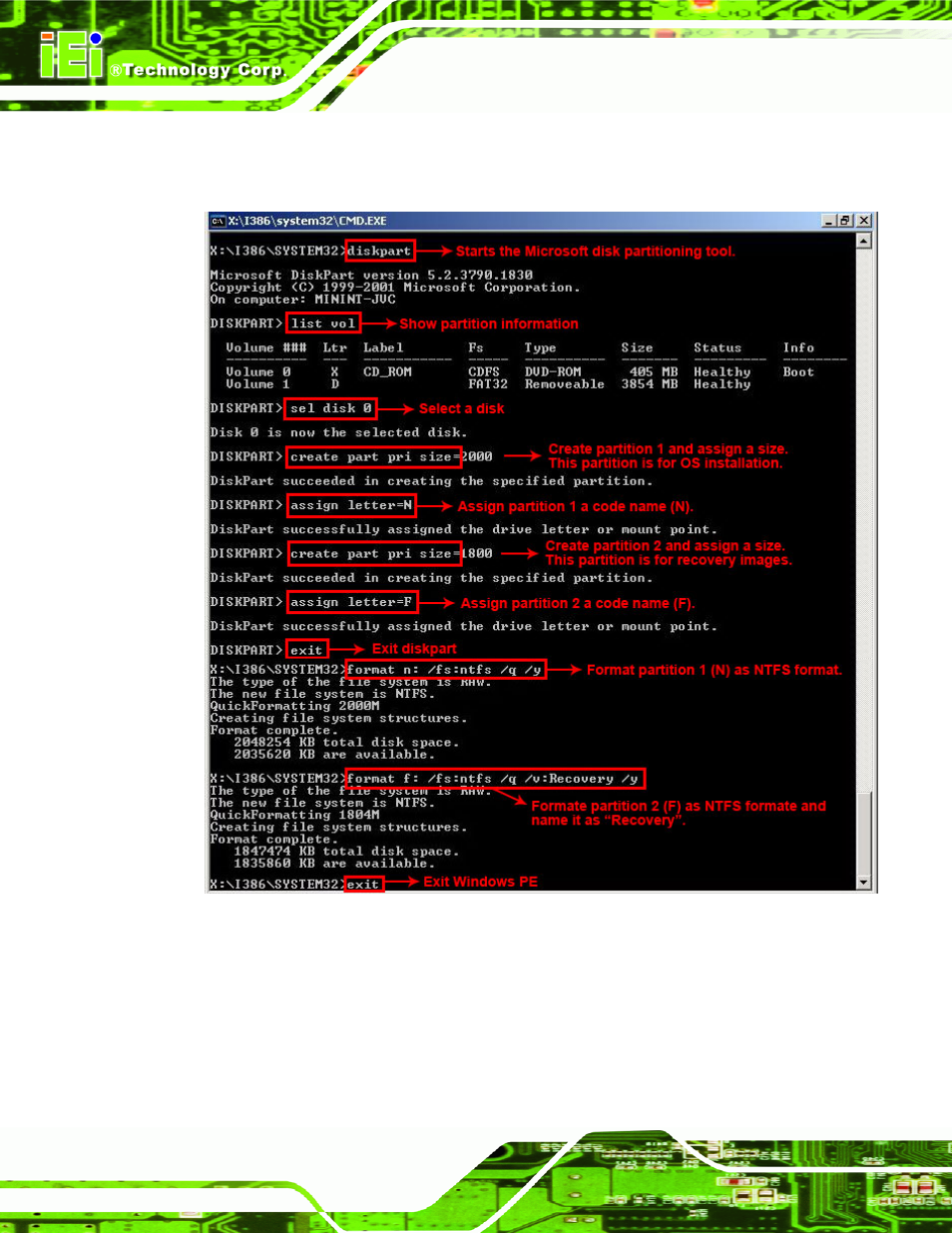 Figure b-5: partition creation commands | IEI Integration KINO-PVN-D4251_D5251 User Manual | Page 112 / 146