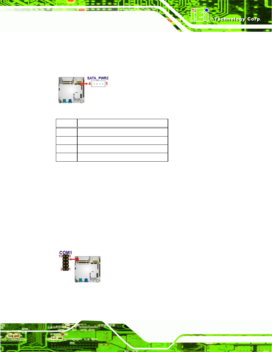 12 serial port connectors (rs-232), Figure 3-14: sata power connector locations, Table 3-14: sata power connector pinouts | IEI Integration KINO-PVN-D4251_D5251 User Manual | Page 41 / 146