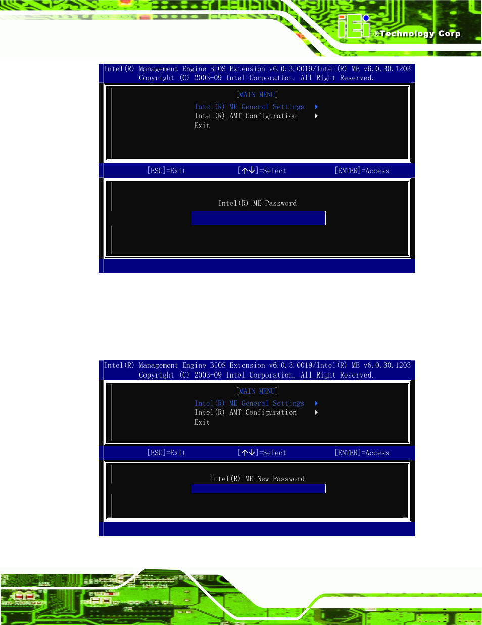 Figure a-2: intel® current me password, Figure a-3: intel® me new password | IEI Integration KINO-QM670 v1.04 User Manual | Page 124 / 185