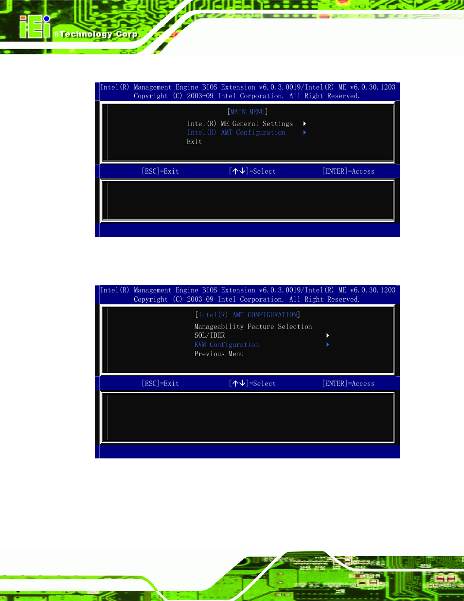 Figure a-4: intel® amt configuration, Figure a-5: select kvm configuration | IEI Integration KINO-QM670 v1.04 User Manual | Page 125 / 185