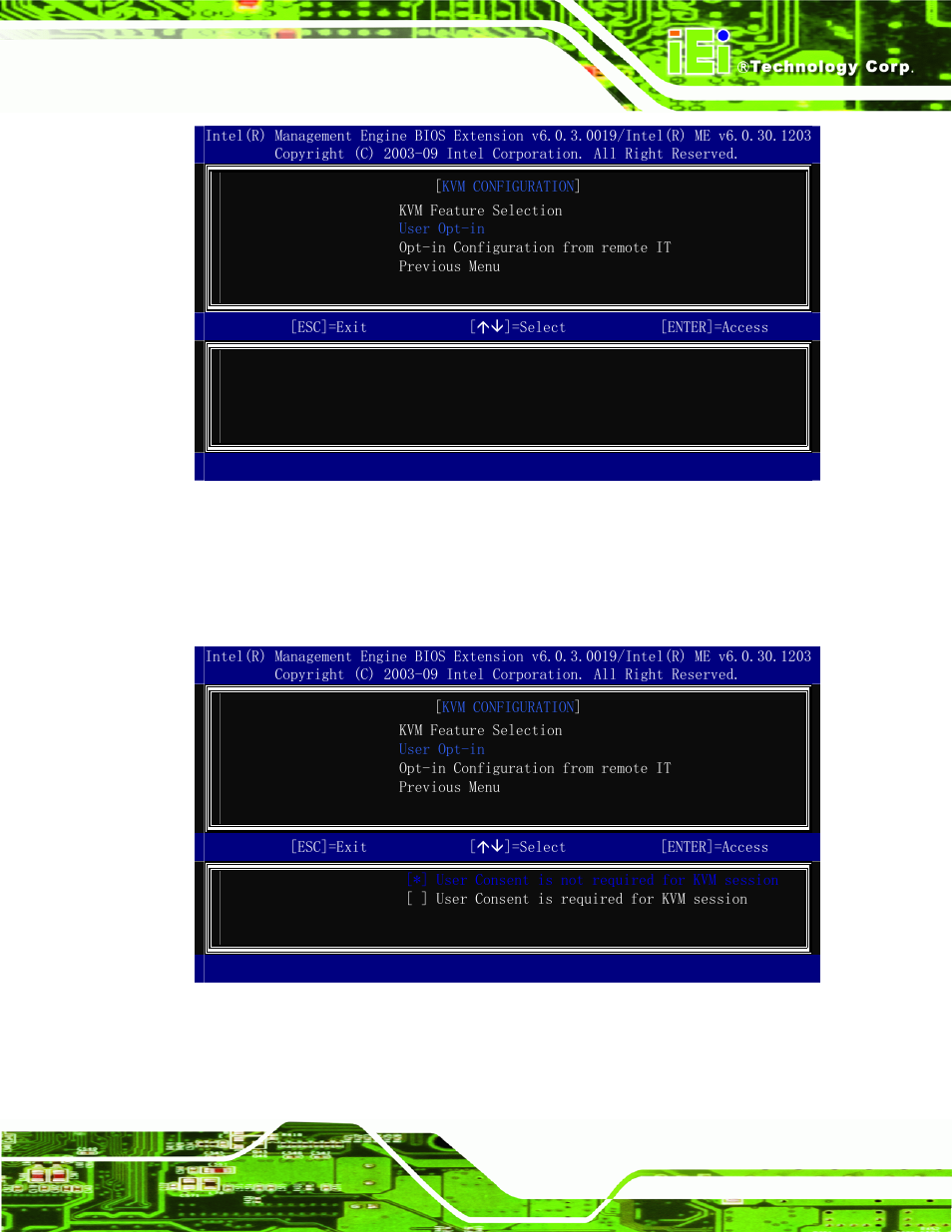 Figure a-6: kvm configuration, Figure a-7: kvm user opt-in | IEI Integration KINO-QM670 v1.04 User Manual | Page 126 / 185