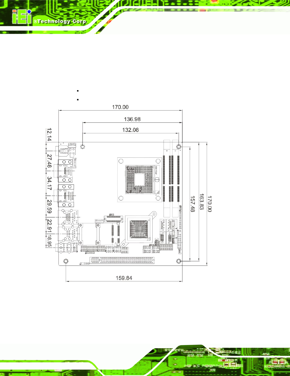3 dimensions, 1 board dimensions, Imensions | Figure 1-3: kino-qm670 dimensions (mm) | IEI Integration KINO-QM670 v1.04 User Manual | Page 19 / 185