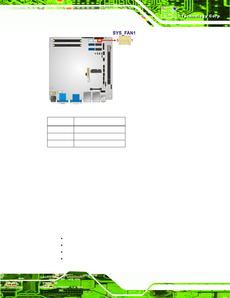 8 front panel connector, Figure 3-8: +12v fan connector location, Table 3-9: +12v fan connector pinouts | IEI Integration KINO-QM670 v1.04 User Manual | Page 38 / 185