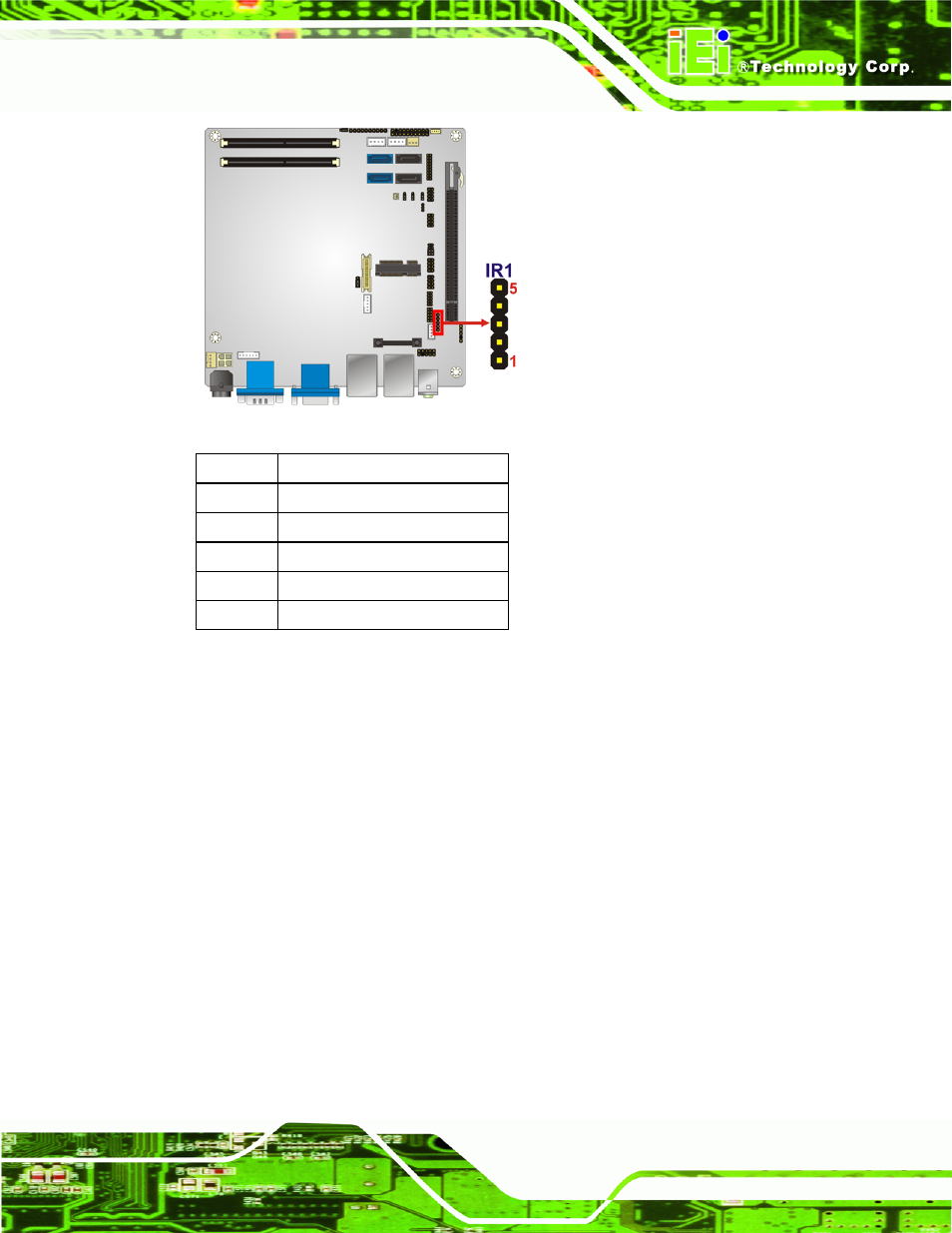 10 keyboard/mouse connector, Figure 3-10: infrared connector location, Table 3-11: infrared connector pinouts | IEI Integration KINO-QM670 v1.04 User Manual | Page 40 / 185