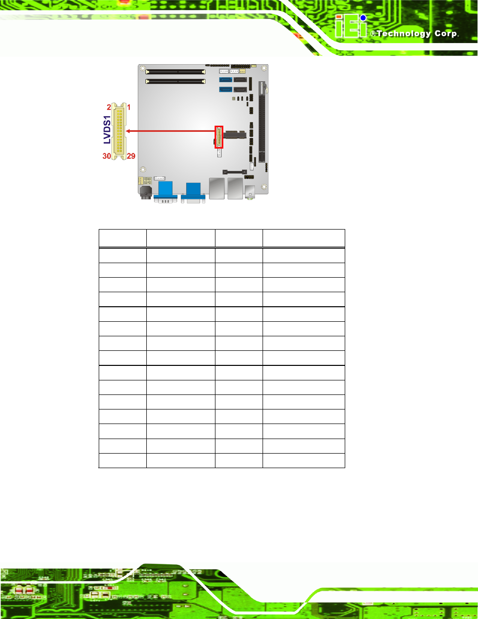 12 pcie mini card slot, Figure 3-12: lvds lcd connector pinout location, Table 3-13: lvds lcd port connector pinouts | IEI Integration KINO-QM670 v1.04 User Manual | Page 42 / 185