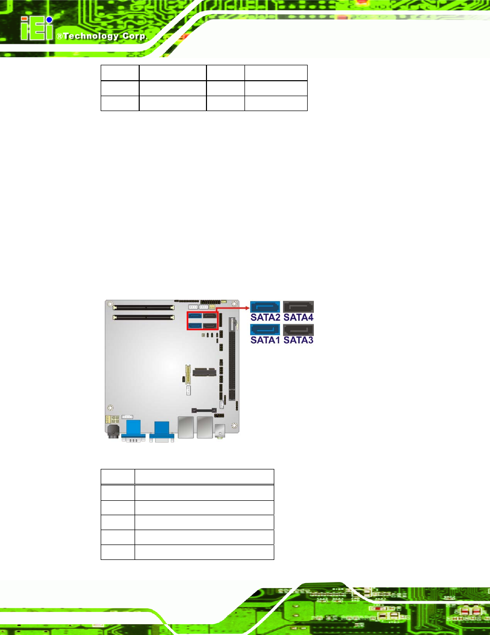 14 sata drive connectors, Figure 3-15: sata drive connector location, Table 3-15: cpu 12v power connector pinouts | IEI Integration KINO-QM670 v1.04 User Manual | Page 45 / 185