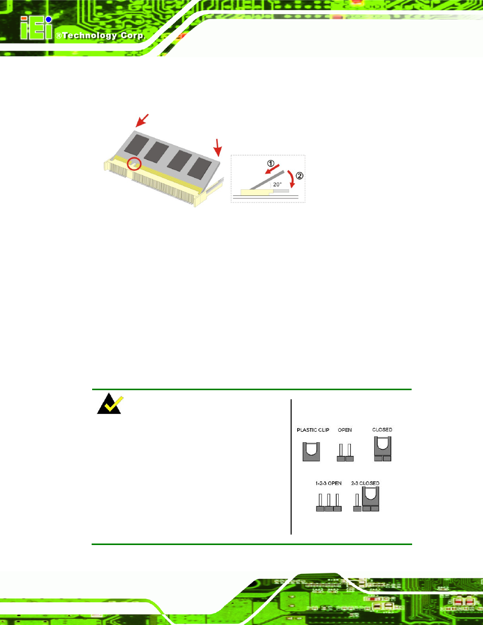 3 so-dimm installation, 5 jumper settings, Umper | Ettings, Figure 4-4: so-dimm installation, Figure 4-5: jumper locations | IEI Integration KINO-QM670 v1.04 User Manual | Page 69 / 185