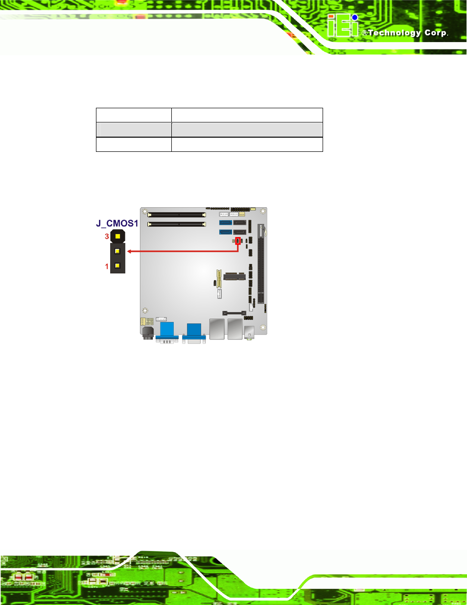 3 lvds panel resolution jumper, Figure 4-7: clear cmos jumper, Table 4-3: clear cmos jumper settings | IEI Integration KINO-QM670 v1.04 User Manual | Page 72 / 185