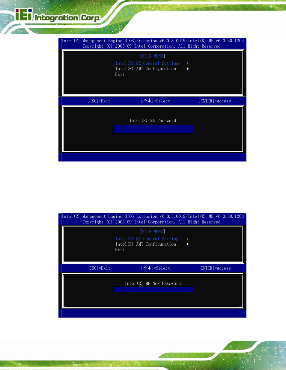 Figure a-2: intel® current me password, Figure a-3: intel® me new password | IEI Integration KINO-QM670 v2.01 User Manual | Page 125 / 186