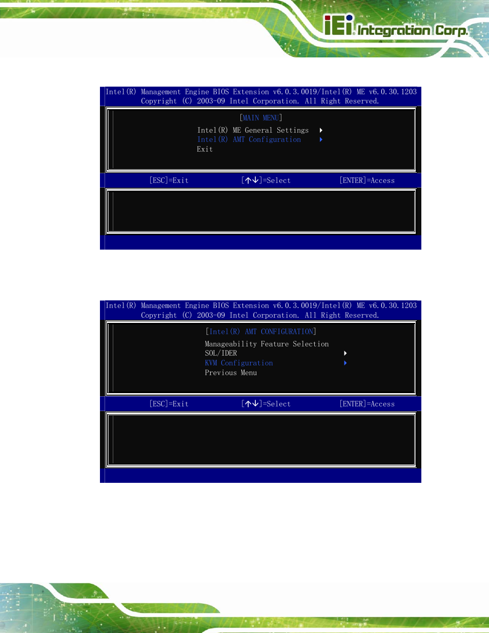 Figure a-4: intel® amt configuration, Figure a-5: select kvm configuration | IEI Integration KINO-QM670 v2.01 User Manual | Page 126 / 186