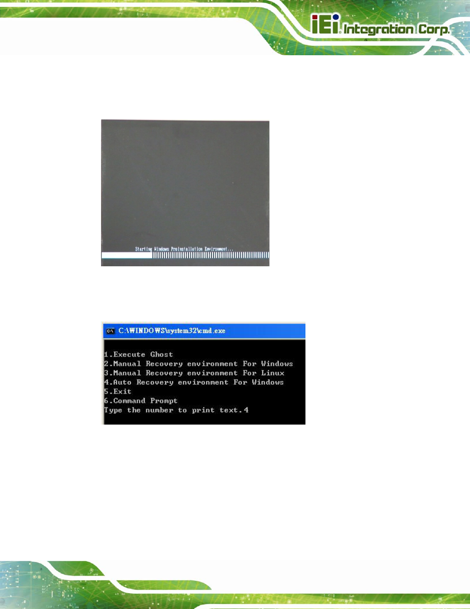 Figure c-24: launching the recovery tool, Figure c-25: auto recovery environment for windows | IEI Integration KINO-QM670 v2.01 User Manual | Page 152 / 186