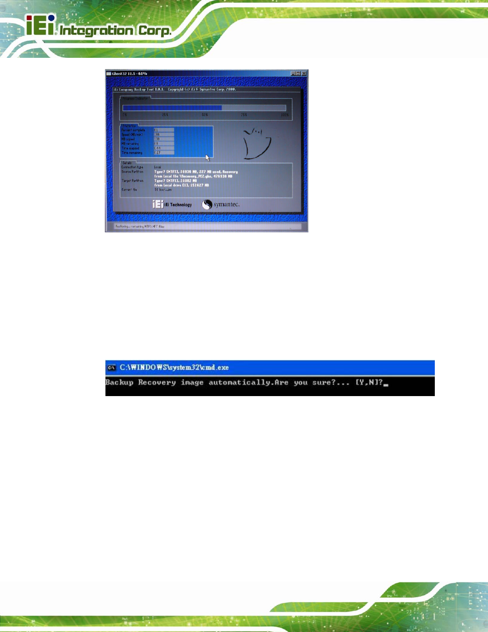 Figure c-26: building the auto recovery partition, Figure c-27: factory default image confirmation | IEI Integration KINO-QM670 v2.01 User Manual | Page 153 / 186