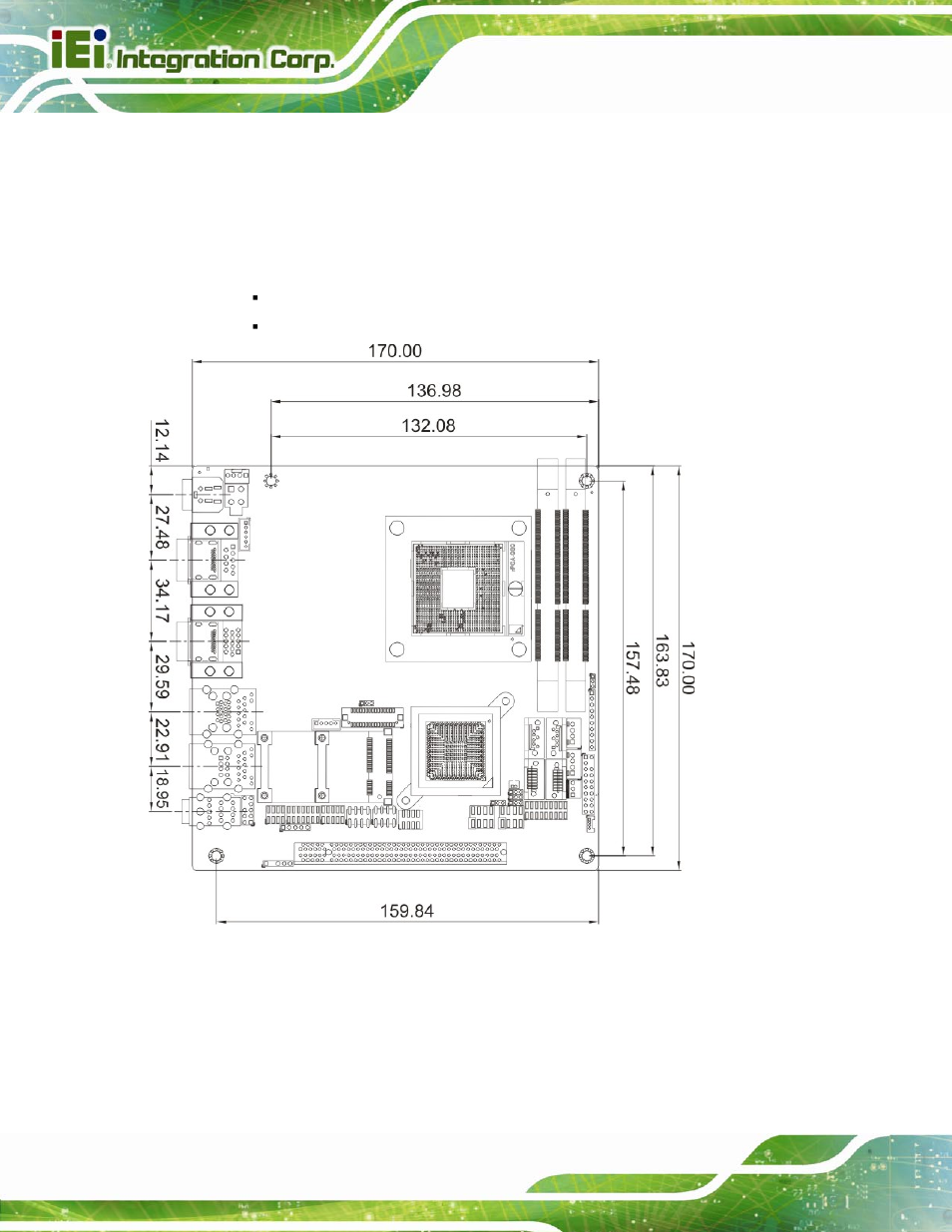 3 dimensions, 1 board dimensions, Imensions | Figure 1-3: kino-qm670 dimensions (mm) | IEI Integration KINO-QM670 v2.01 User Manual | Page 19 / 186