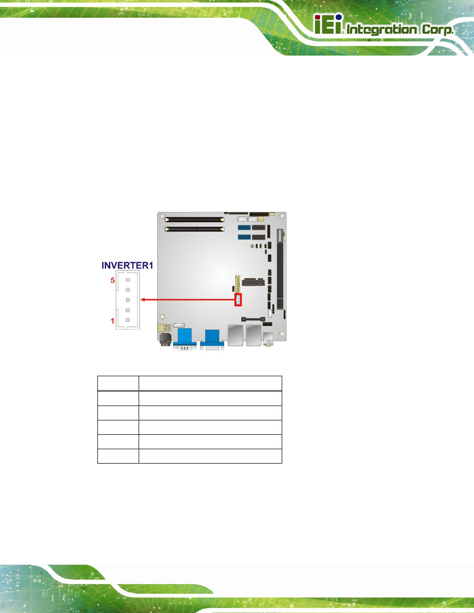 3 backlight inverter connector, Table 3-5: panel backlight connector pinouts | IEI Integration KINO-QM670 v2.01 User Manual | Page 34 / 186