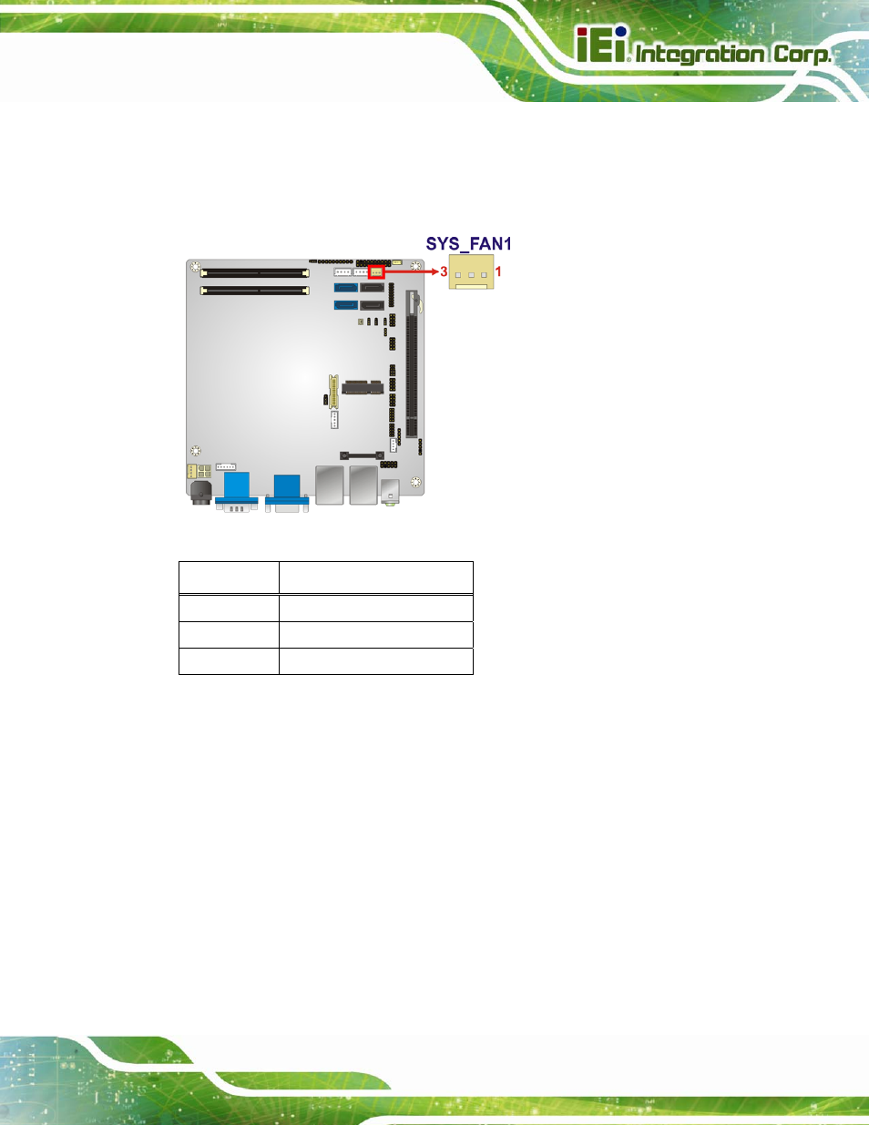 8 front panel connector, Figure 3-8: +12v fan connector location, Table 3-9: +12v fan connector pinouts | IEI Integration KINO-QM670 v2.01 User Manual | Page 38 / 186