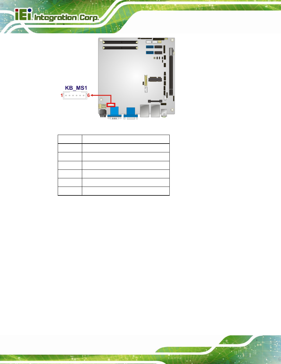 11 lvds connector, Figure 3-11: keyboard/mouse connector location, Table 3-12: keyboard/mouse connector pinouts | IEI Integration KINO-QM670 v2.01 User Manual | Page 41 / 186