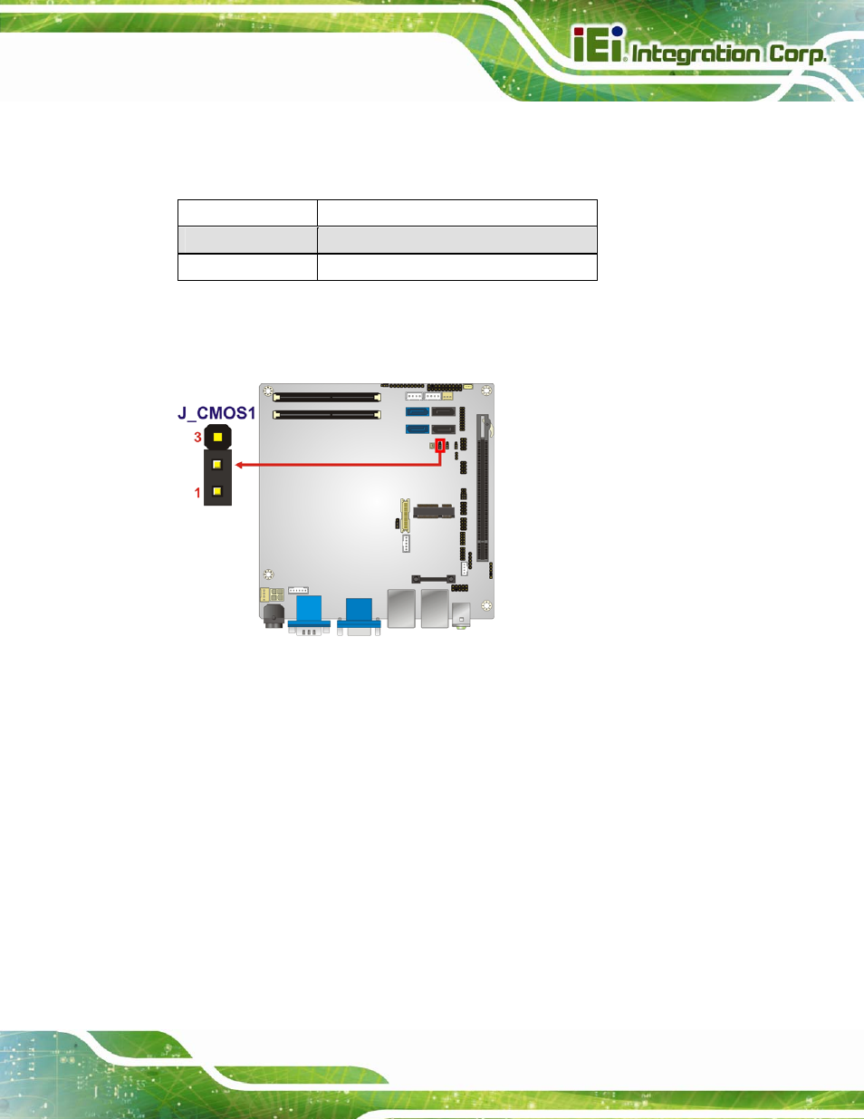 3 lvds panel resolution jumper, Figure 4-7: clear cmos jumper, Table 4-3: clear cmos jumper settings | IEI Integration KINO-QM670 v2.01 User Manual | Page 72 / 186