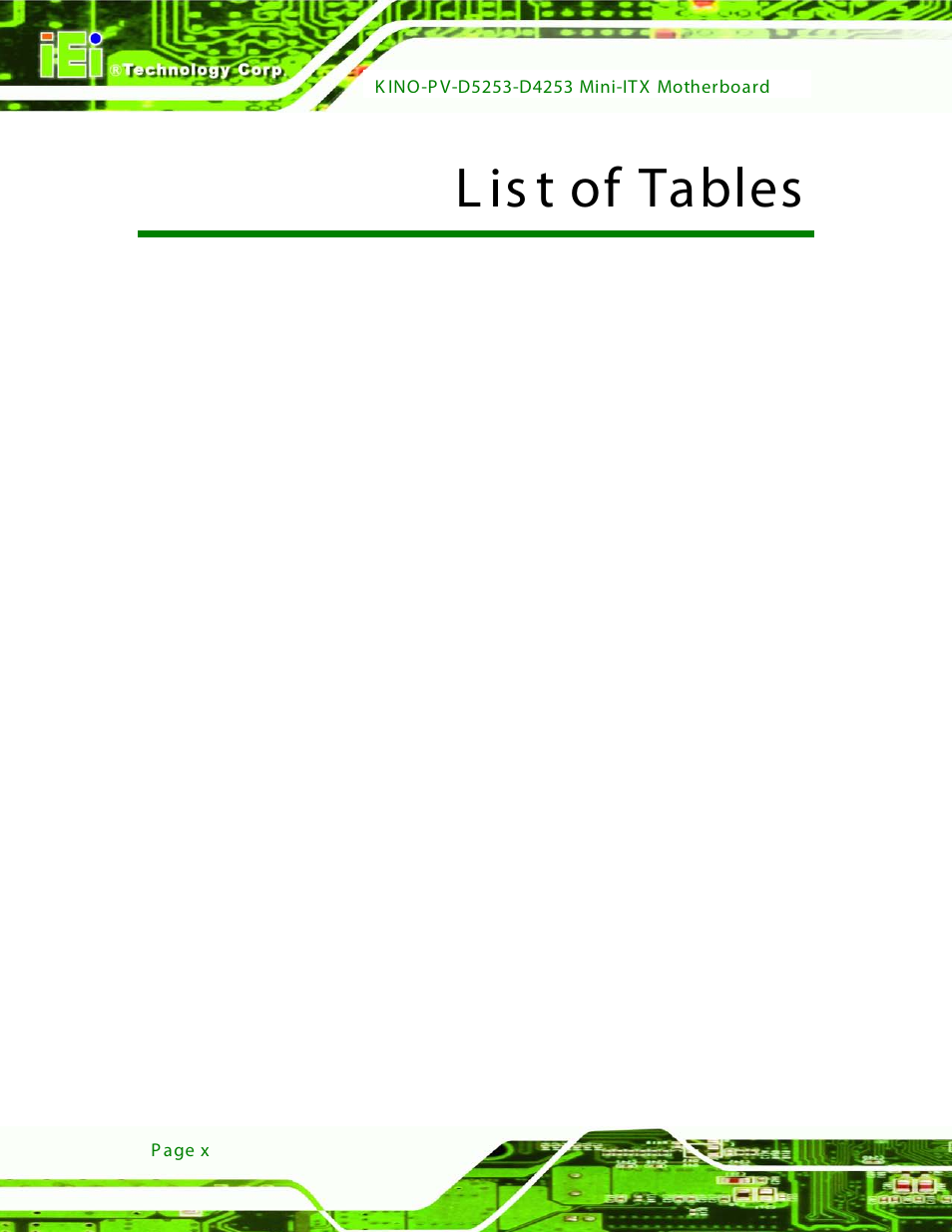 L is t of tables | IEI Integration KINO-PV-D4253_D5253 User Manual | Page 10 / 139