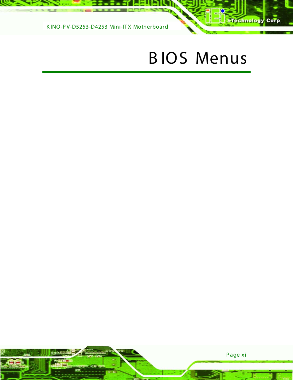 B ios menus | IEI Integration KINO-PV-D4253_D5253 User Manual | Page 11 / 139