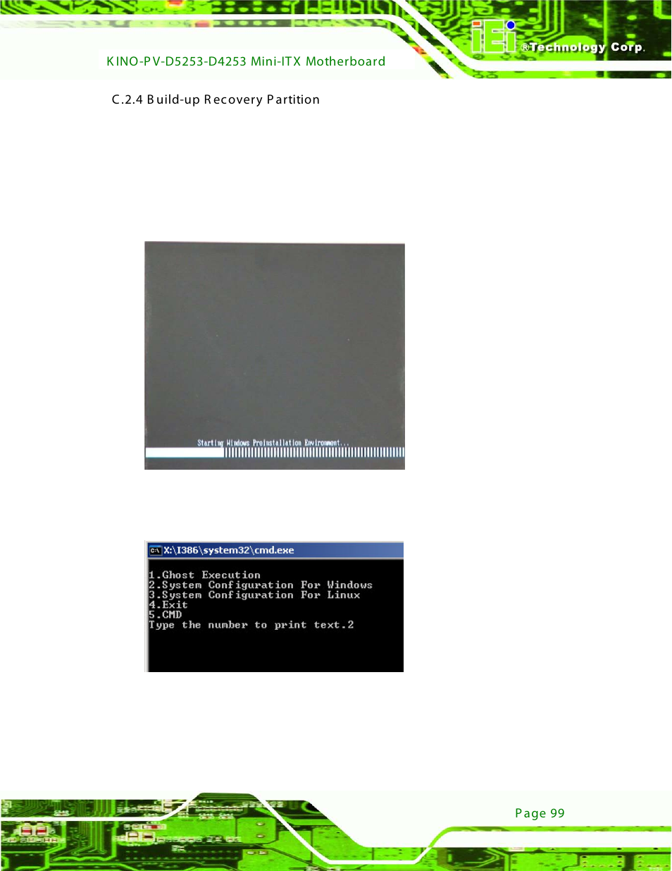 C.2.4 build-up recovery partition, Figure c-6: launching the recovery tool, Figure c-7: system configuration for windows | C.2.4 ) | IEI Integration KINO-PV-D4253_D5253 User Manual | Page 111 / 139