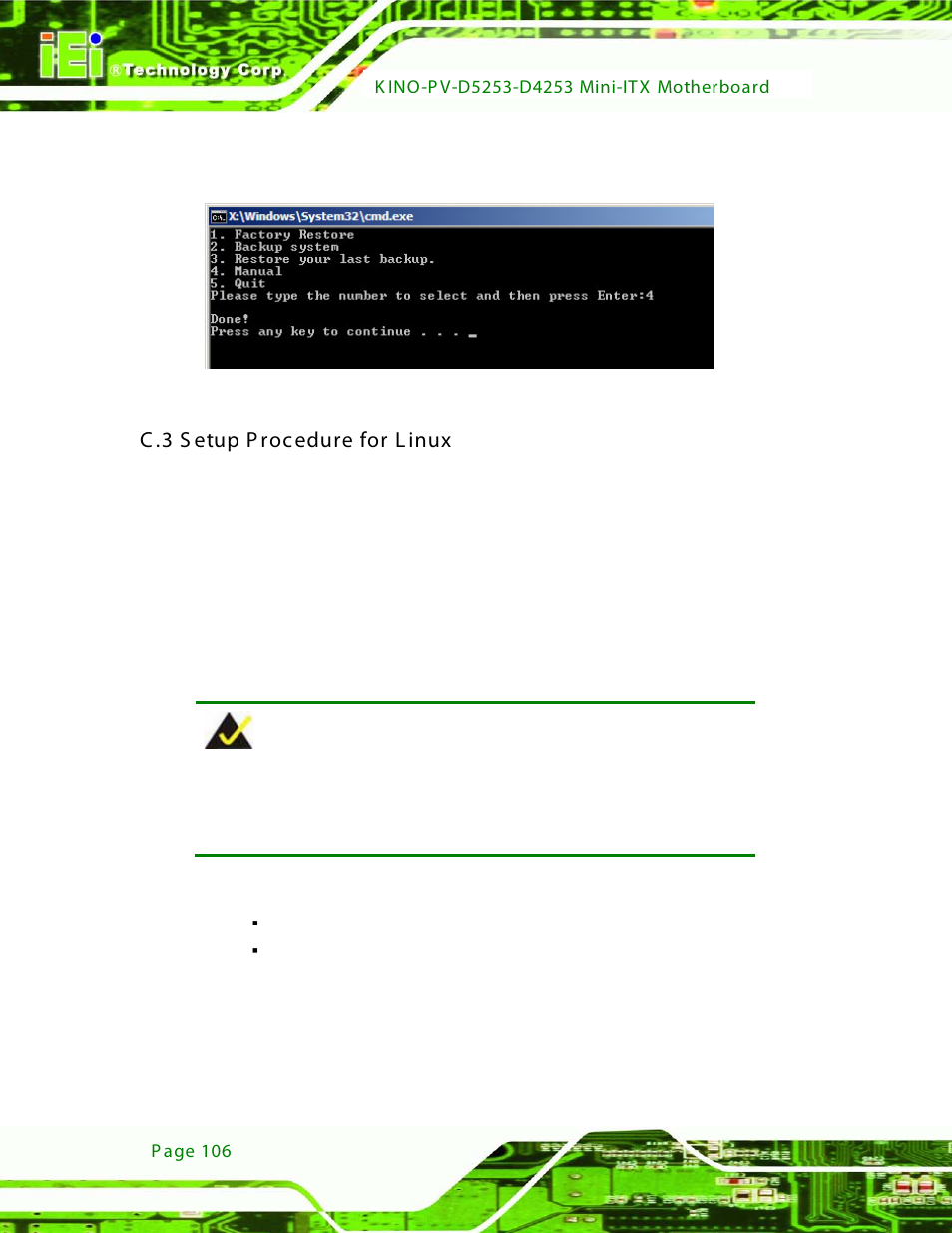C.3 setup procedure for linux, Figure c-21: press any key to continue, C .3 s etup p rocedure for l inux | IEI Integration KINO-PV-D4253_D5253 User Manual | Page 118 / 139