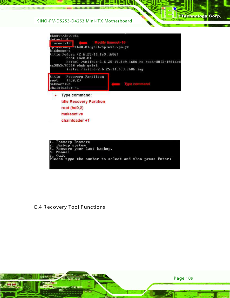 C.4 recovery tool functions, Figure c-25: recovery tool menu, C .4 r ecovery tool functions | IEI Integration KINO-PV-D4253_D5253 User Manual | Page 121 / 139