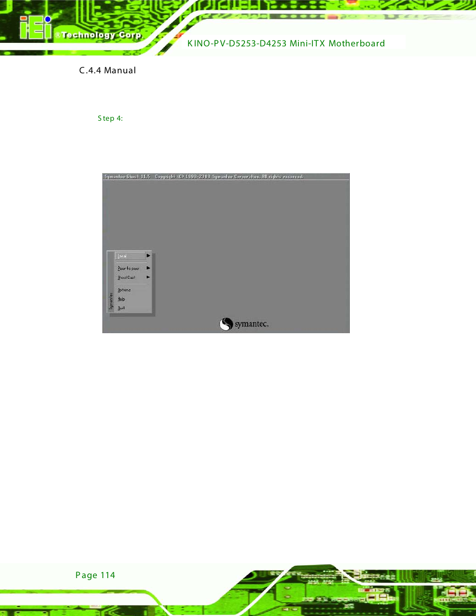 C.4.4 manual, Figure c-33: symantec ghost window | IEI Integration KINO-PV-D4253_D5253 User Manual | Page 126 / 139