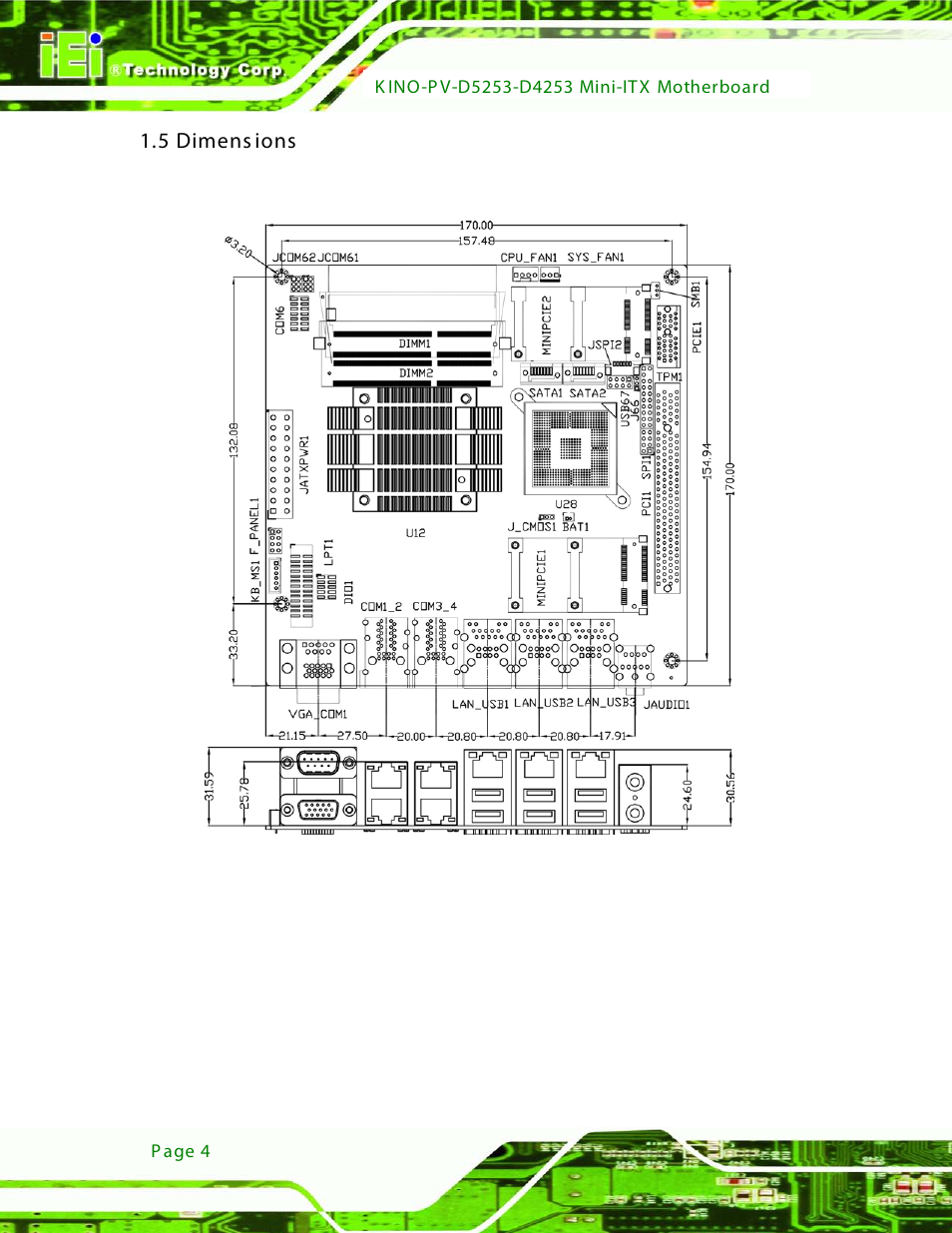 5 dimensions, Imensions, Figure 1-3: dimensions (mm) | 5 dimens ions | IEI Integration KINO-PV-D4253_D5253 User Manual | Page 16 / 139