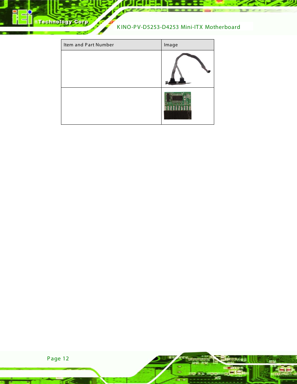 Table 2-2: optional items | IEI Integration KINO-PV-D4253_D5253 User Manual | Page 24 / 139
