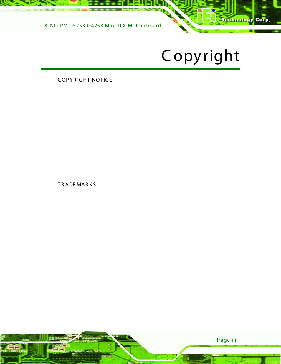 C opyright | IEI Integration KINO-PV-D4253_D5253 User Manual | Page 3 / 139