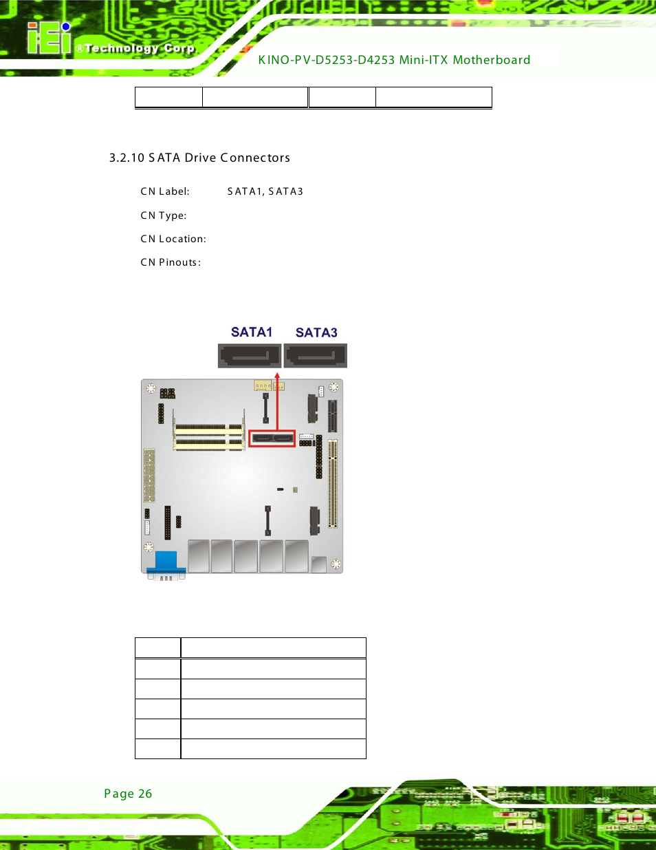 10 sata drive connectors, Figure 3-11: sata drive connector location, 10 s ata drive c onnectors | IEI Integration KINO-PV-D4253_D5253 User Manual | Page 38 / 139