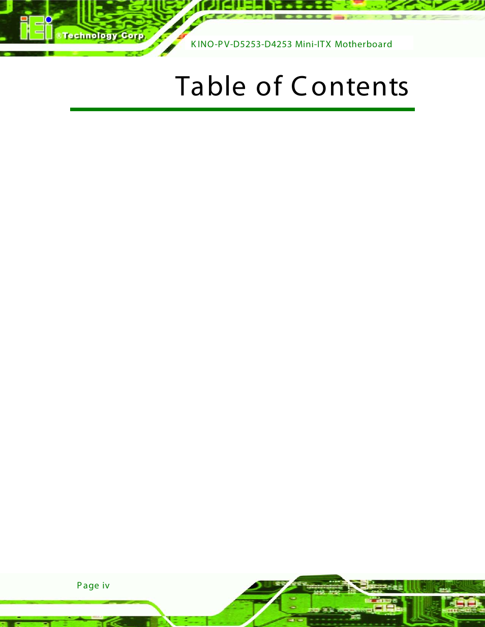 Table of c ontents | IEI Integration KINO-PV-D4253_D5253 User Manual | Page 4 / 139