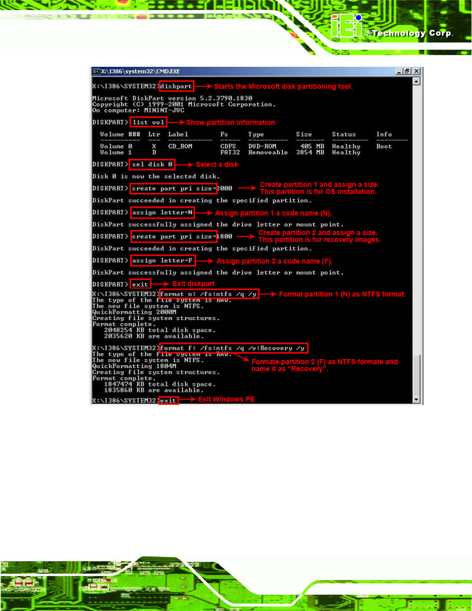 Figure b-5: partition creation commands | IEI Integration KINO-DH610 User Manual | Page 131 / 162