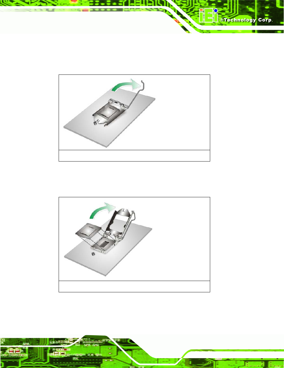 Figure 4-1: disengage the cpu socket load lever, Figure 4-2: remove protective cover | IEI Integration KINO-DH610 User Manual | Page 55 / 162
