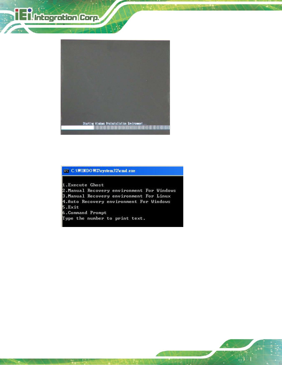 Figure b-2: launching the recovery tool, Figure b-3: recovery tool setup menu | IEI Integration KINO-DH810 User Manual | Page 120 / 166