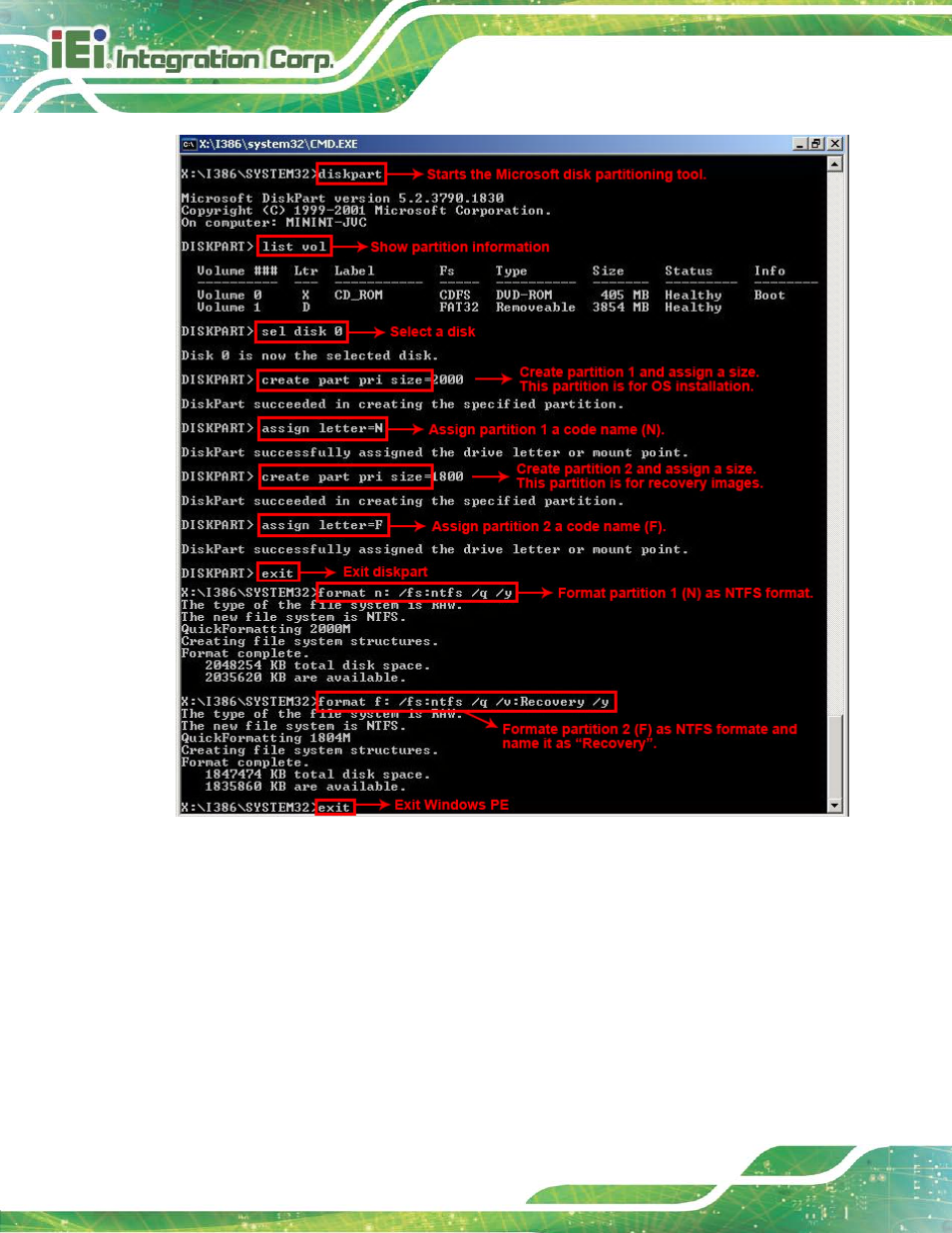 Figure b-5: partition creation commands | IEI Integration KINO-DH810 User Manual | Page 122 / 166