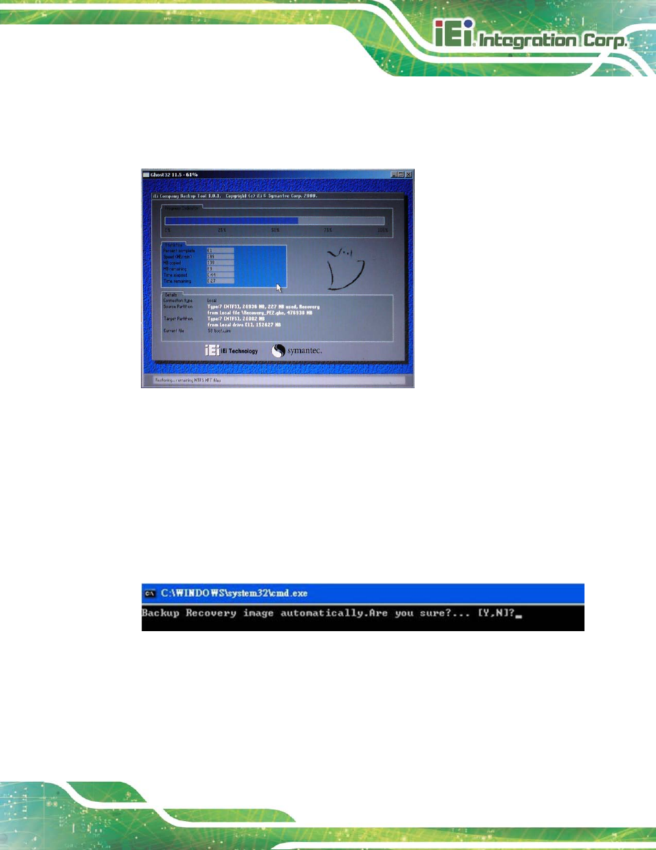 Figure b-25: building the auto recovery partition, Figure b-26: factory default image confirmation | IEI Integration KINO-DH810 User Manual | Page 133 / 166