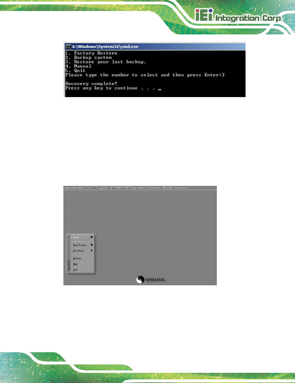 B.5.4 manual, Figure b-39: restore system backup complete window, Figure b-40: symantec ghost window | IEI Integration KINO-DH810 User Manual | Page 143 / 166